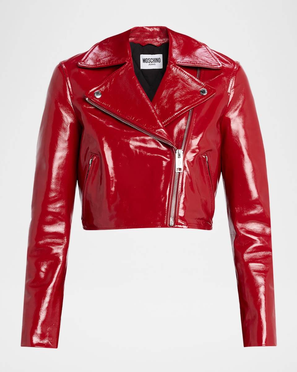 Cropped Patent Leather Moto Jacket